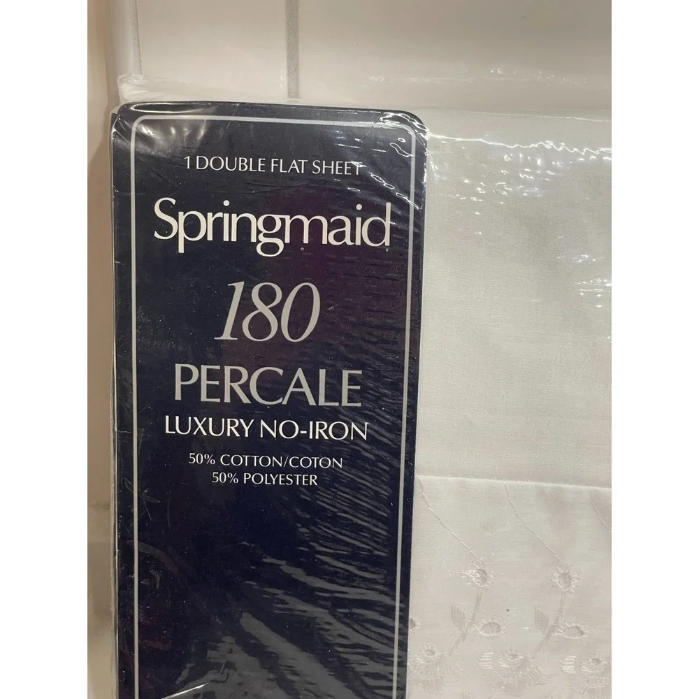 Vintage Springmaid Double/Full Flat Sheet Tiara White Eyelet Percale‎ New Sealed